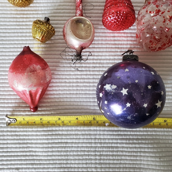 10 Mercury Hand Blown Glass  Christmas Ornaments Vintage Very Old Patina - Picture 8 of 15